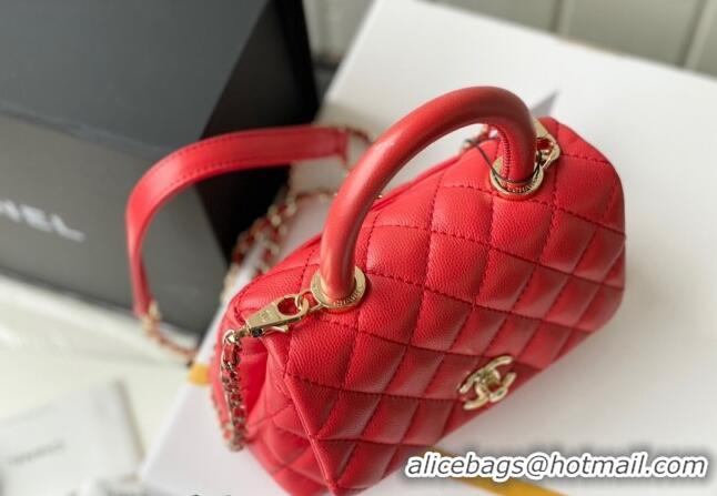 New Design Chanel Grained Calfskin Mini Flap Bag with Top Handle AS2215 Red 2024