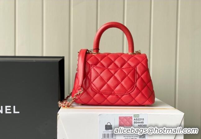 New Design Chanel Grained Calfskin Mini Flap Bag with Top Handle AS2215 Red 2024