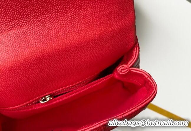 New Design Chanel Grained Calfskin Mini Flap Bag with Top Handle AS2215 Red 2024