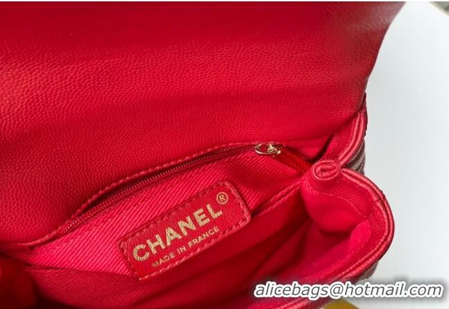 New Design Chanel Grained Calfskin Mini Flap Bag with Top Handle AS2215 Red 2024