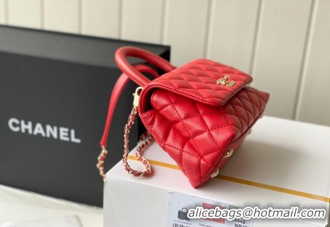 New Design Chanel Grained Calfskin Mini Flap Bag with Top Handle AS2215 Red 2024