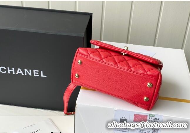 New Design Chanel Grained Calfskin Mini Flap Bag with Top Handle AS2215 Red 2024