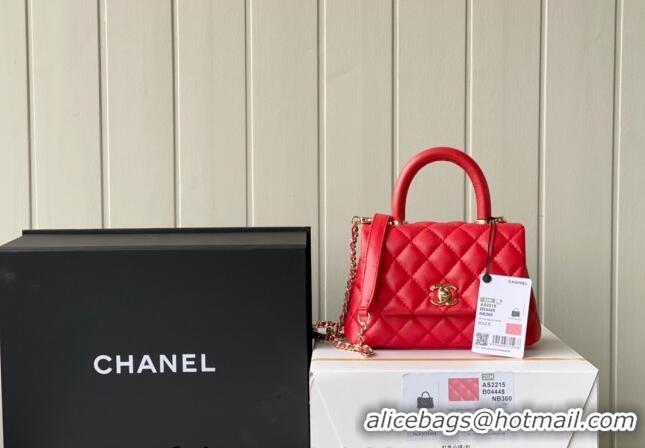 New Design Chanel Grained Calfskin Mini Flap Bag with Top Handle AS2215 Red 2024