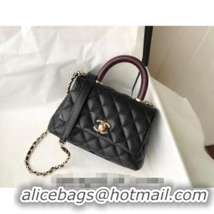 Buy Classic Chanel Grained Calfskin Mini Flap Bag with Top Handle AS2215 Black/Brown 2024