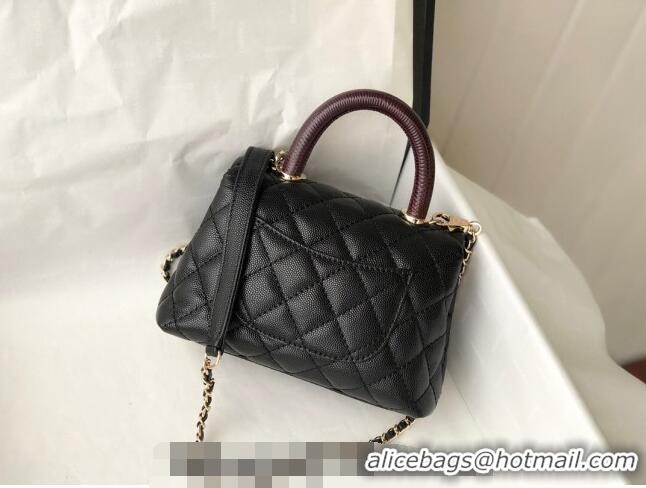 Buy Classic Chanel Grained Calfskin Mini Flap Bag with Top Handle AS2215 Black/Brown 2024