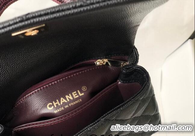 Buy Classic Chanel Grained Calfskin Mini Flap Bag with Top Handle AS2215 Black/Brown 2024