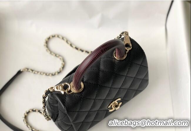 Buy Classic Chanel Grained Calfskin Mini Flap Bag with Top Handle AS2215 Black/Brown 2024