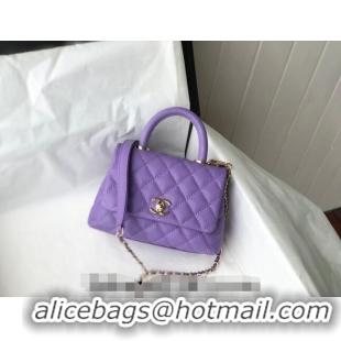 Market Sells Chanel Grained Calfskin Mini Flap Bag with Top Handle AS2215 Purple 2024