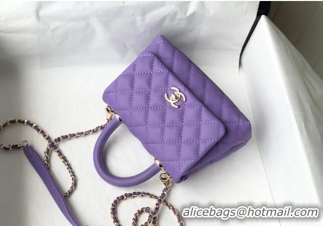 Market Sells Chanel Grained Calfskin Mini Flap Bag with Top Handle AS2215 Purple 2024