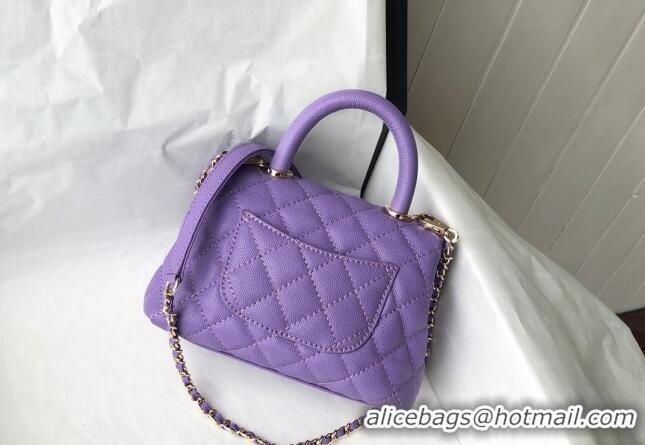 Market Sells Chanel Grained Calfskin Mini Flap Bag with Top Handle AS2215 Purple 2024