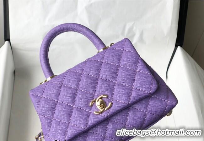 Market Sells Chanel Grained Calfskin Mini Flap Bag with Top Handle AS2215 Purple 2024