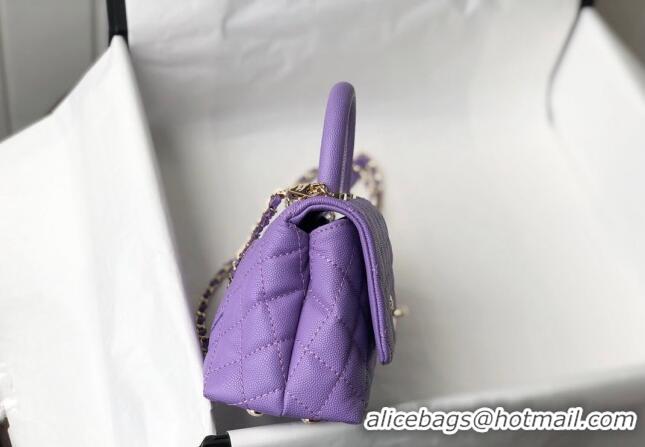 Market Sells Chanel Grained Calfskin Mini Flap Bag with Top Handle AS2215 Purple 2024