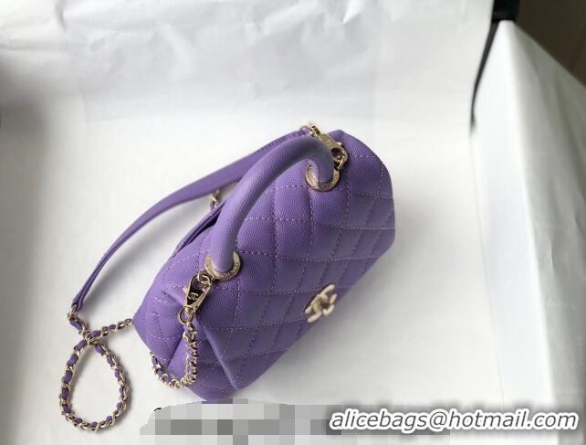 Market Sells Chanel Grained Calfskin Mini Flap Bag with Top Handle AS2215 Purple 2024