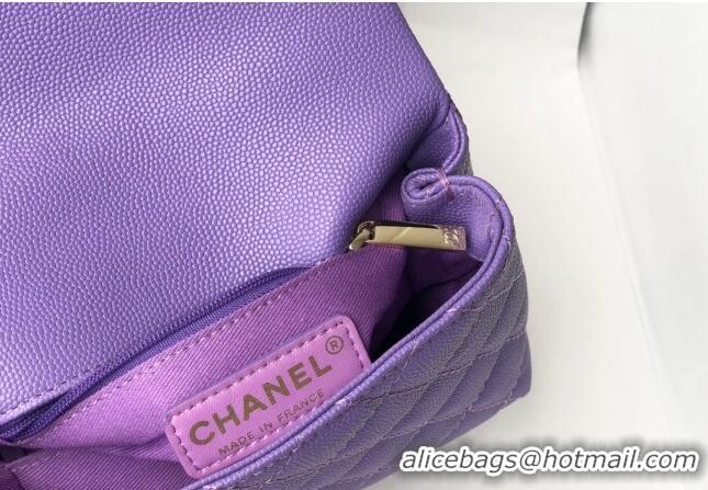 Market Sells Chanel Grained Calfskin Mini Flap Bag with Top Handle AS2215 Purple 2024