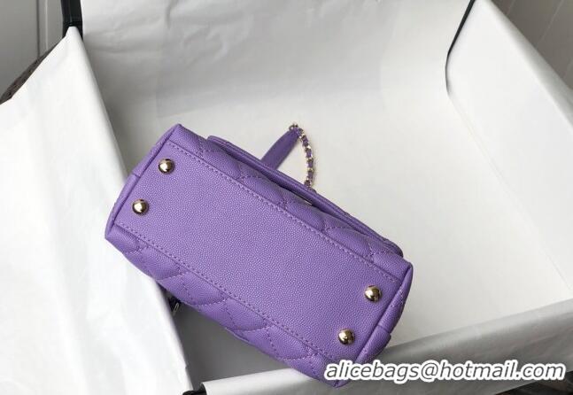 Market Sells Chanel Grained Calfskin Mini Flap Bag with Top Handle AS2215 Purple 2024