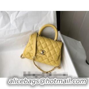 Best Price Chanel Grained Calfskin Mini Flap Bag with Top Handle AS2215 Yellow 2024