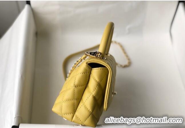 Best Price Chanel Grained Calfskin Mini Flap Bag with Top Handle AS2215 Yellow 2024