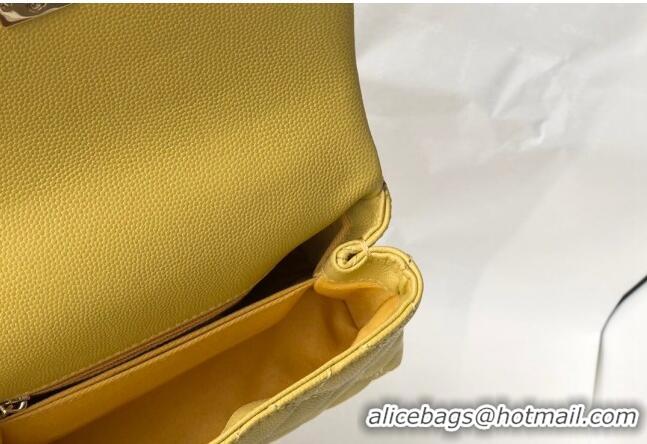 Best Price Chanel Grained Calfskin Mini Flap Bag with Top Handle AS2215 Yellow 2024