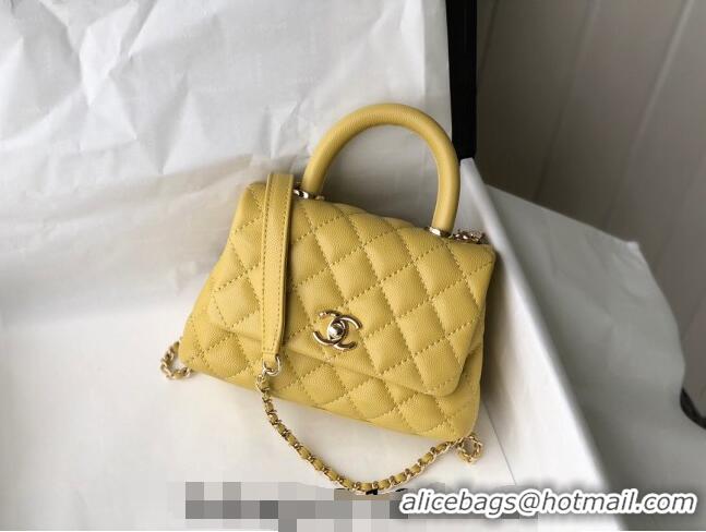 Best Price Chanel Grained Calfskin Mini Flap Bag with Top Handle AS2215 Yellow 2024