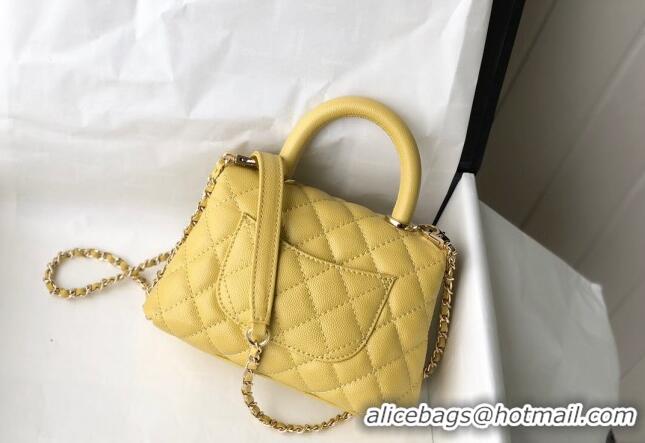 Best Price Chanel Grained Calfskin Mini Flap Bag with Top Handle AS2215 Yellow 2024