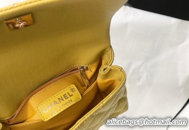 Best Price Chanel Grained Calfskin Mini Flap Bag with Top Handle AS2215 Yellow 2024