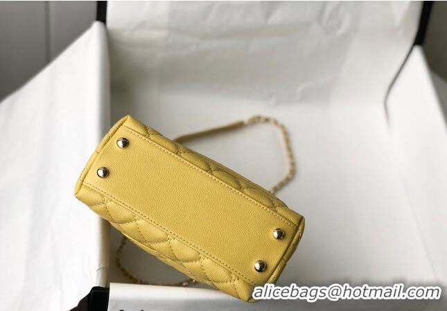 Best Price Chanel Grained Calfskin Mini Flap Bag with Top Handle AS2215 Yellow 2024