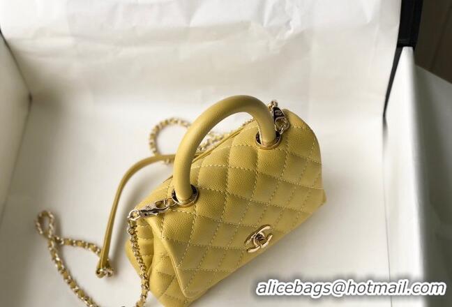 Best Price Chanel Grained Calfskin Mini Flap Bag with Top Handle AS2215 Yellow 2024