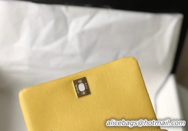 Best Price Chanel Grained Calfskin Mini Flap Bag with Top Handle AS2215 Yellow 2024