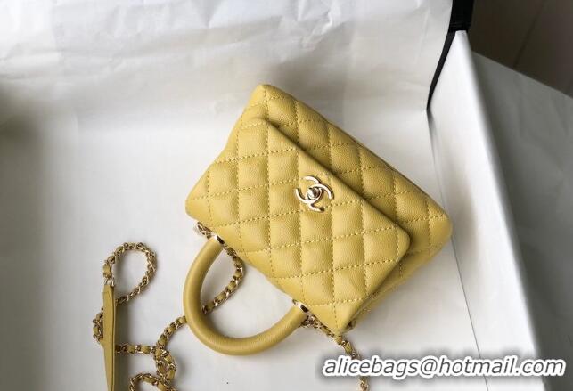 Best Price Chanel Grained Calfskin Mini Flap Bag with Top Handle AS2215 Yellow 2024