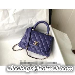 New Release Creation Chanel Grained Calfskin Mini Flap Bag with Top Handle AS2215 Dark Purple 2024