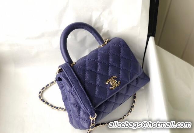 New Release Creation Chanel Grained Calfskin Mini Flap Bag with Top Handle AS2215 Dark Purple 2024