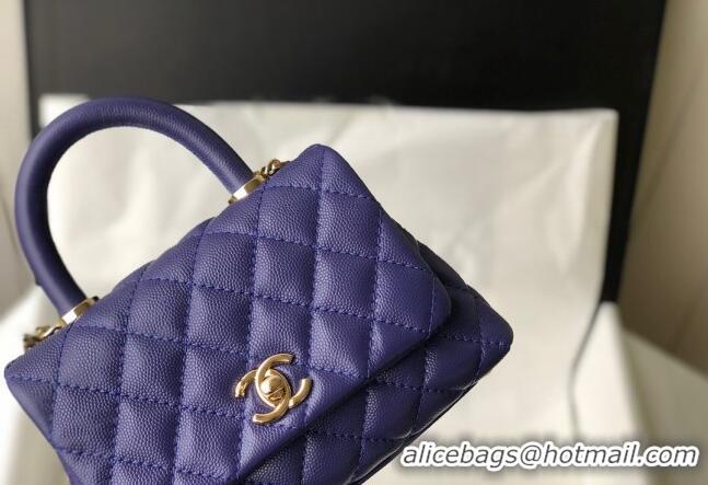 New Release Creation Chanel Grained Calfskin Mini Flap Bag with Top Handle AS2215 Dark Purple 2024