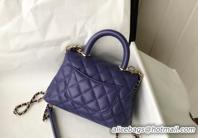 New Release Creation Chanel Grained Calfskin Mini Flap Bag with Top Handle AS2215 Dark Purple 2024