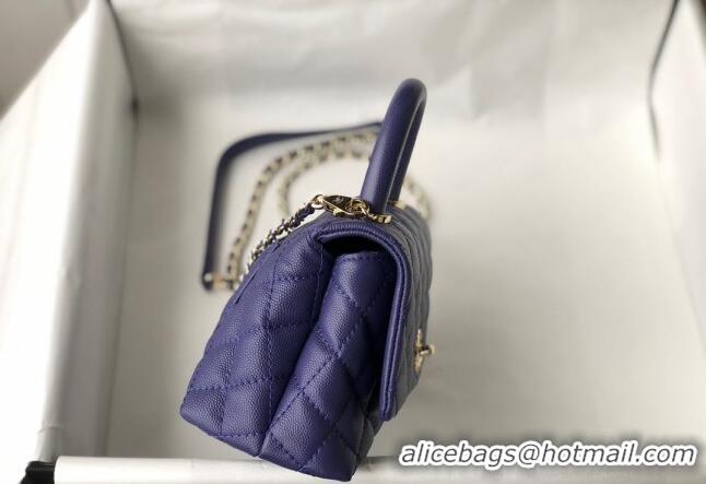 New Release Creation Chanel Grained Calfskin Mini Flap Bag with Top Handle AS2215 Dark Purple 2024