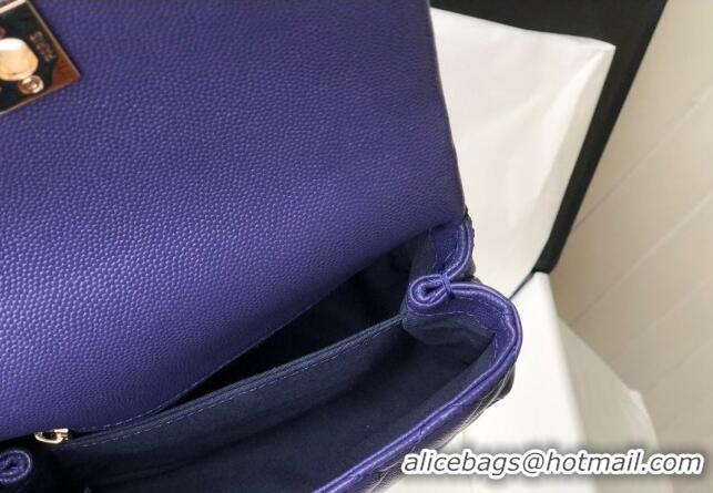 New Release Creation Chanel Grained Calfskin Mini Flap Bag with Top Handle AS2215 Dark Purple 2024