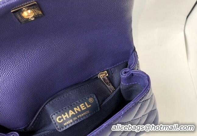 New Release Creation Chanel Grained Calfskin Mini Flap Bag with Top Handle AS2215 Dark Purple 2024