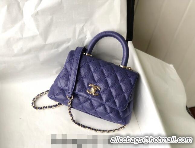 New Release Creation Chanel Grained Calfskin Mini Flap Bag with Top Handle AS2215 Dark Purple 2024