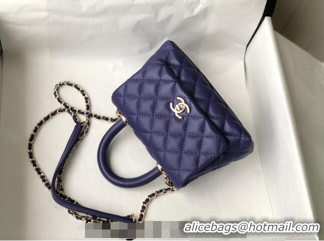 New Release Creation Chanel Grained Calfskin Mini Flap Bag with Top Handle AS2215 Dark Purple 2024