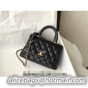 New Fashion Chanel Grained Calfskin Mini Flap Bag with Top Handle AS2215 Black 2024