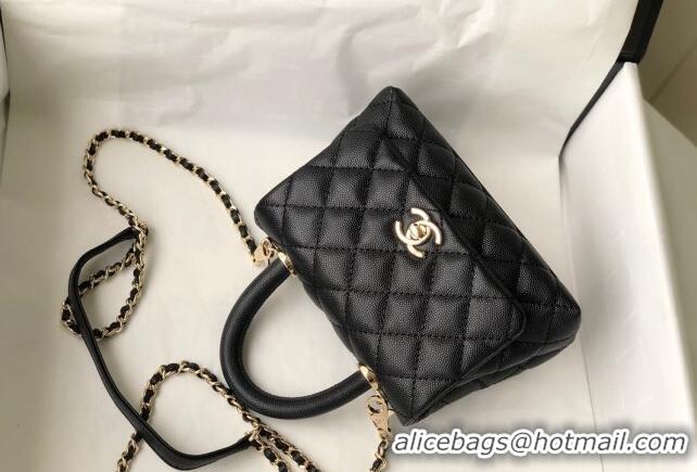 New Fashion Chanel Grained Calfskin Mini Flap Bag with Top Handle AS2215 Black 2024