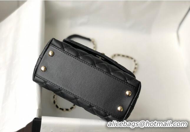 New Fashion Chanel Grained Calfskin Mini Flap Bag with Top Handle AS2215 Black 2024