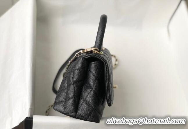 New Fashion Chanel Grained Calfskin Mini Flap Bag with Top Handle AS2215 Black 2024