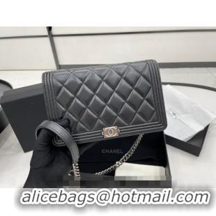 Modern Classic Chanel Lambskin Boy Chanel Wallet On Chain Bag WOC AP7062 Black/Silver 2024