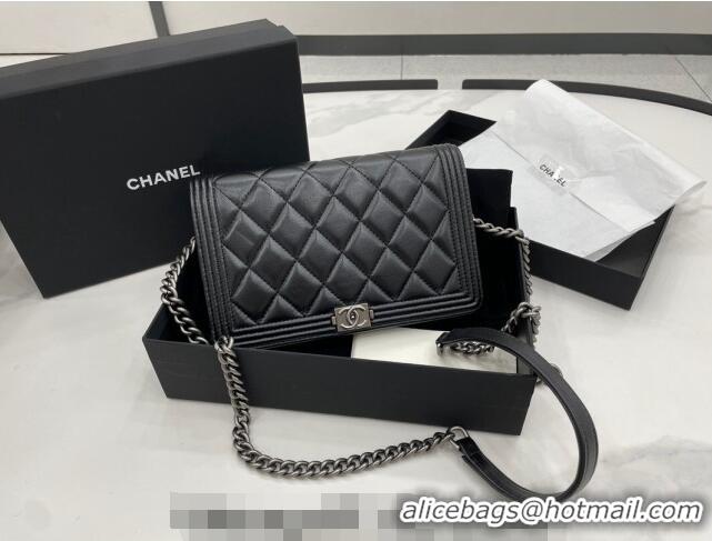 Modern Classic Chanel Lambskin Boy Chanel Wallet On Chain Bag WOC AP7062 Black/Silver 2024