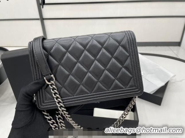 Modern Classic Chanel Lambskin Boy Chanel Wallet On Chain Bag WOC AP7062 Black/Silver 2024