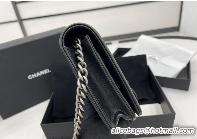 Modern Classic Chanel Lambskin Boy Chanel Wallet On Chain Bag WOC AP7062 Black/Silver 2024