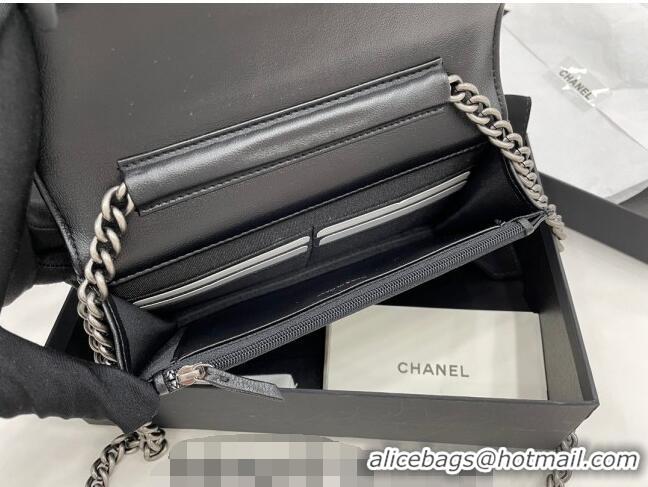 Modern Classic Chanel Lambskin Boy Chanel Wallet On Chain Bag WOC AP7062 Black/Silver 2024