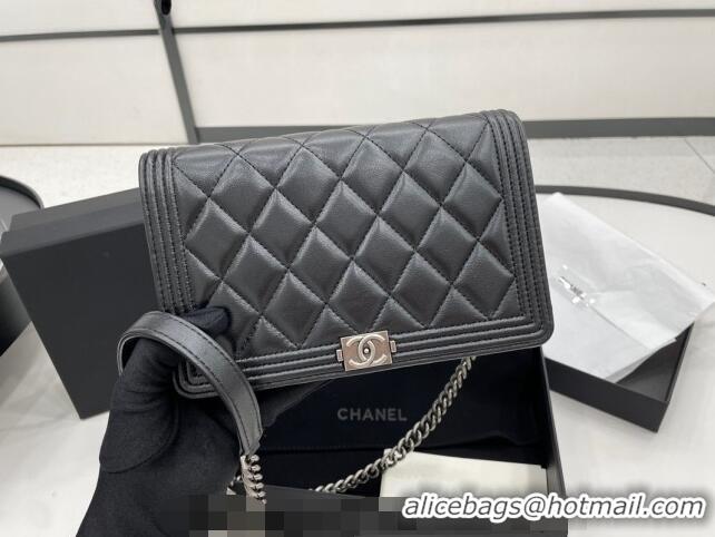 Modern Classic Chanel Lambskin Boy Chanel Wallet On Chain Bag WOC AP7062 Black/Silver 2024