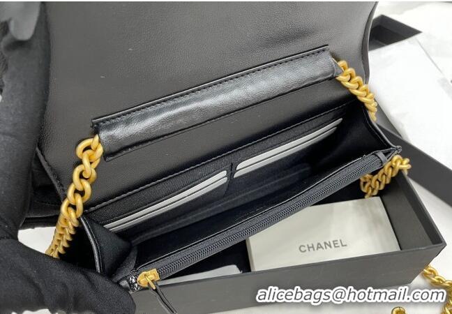 Top Quality Chanel Lambskin Boy Chanel Wallet On Chain Bag WOC AP7062 Black/Gold 2024