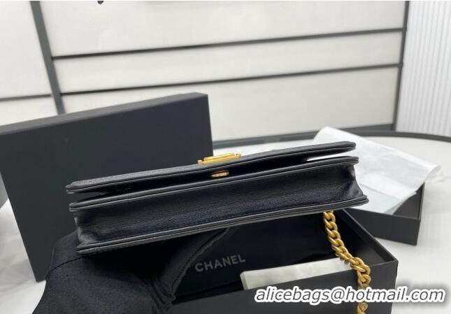 Top Quality Chanel Lambskin Boy Chanel Wallet On Chain Bag WOC AP7062 Black/Gold 2024